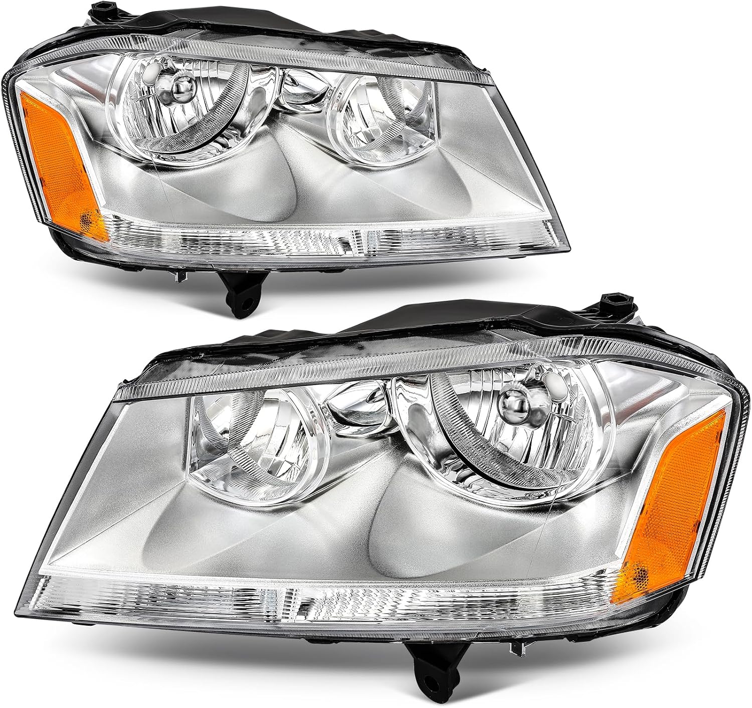 ASAPE Headlight Assembly 2008-2014 for Dodge Avenger R/T SE SXT Chrome Amber Driver Passenger Side Headlamps 20907800,209077005116343AD, 5116342AD, 5303745AD, 5303744AD