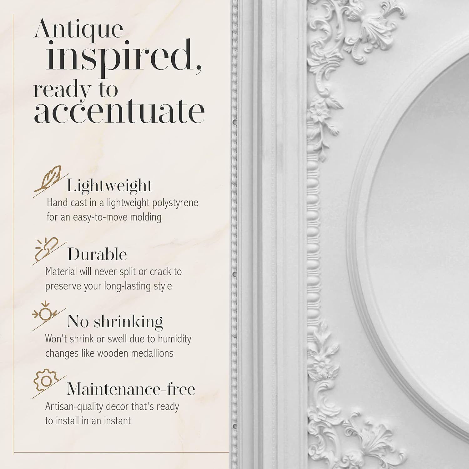 Elegant Large Dome Chandelier Ceiling Medallion and Fan Medallion, 58 Inches, White