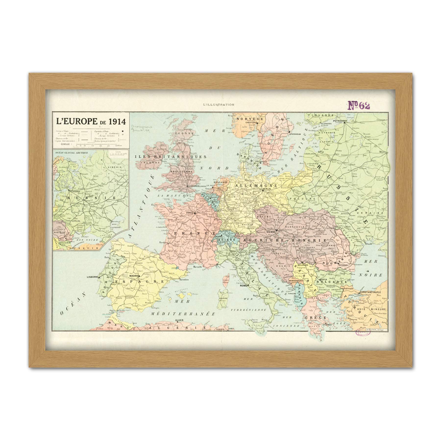 Peltier 1914 Political Map Europe French Language Artwork Framed Wall Art Print 18X24 Inch