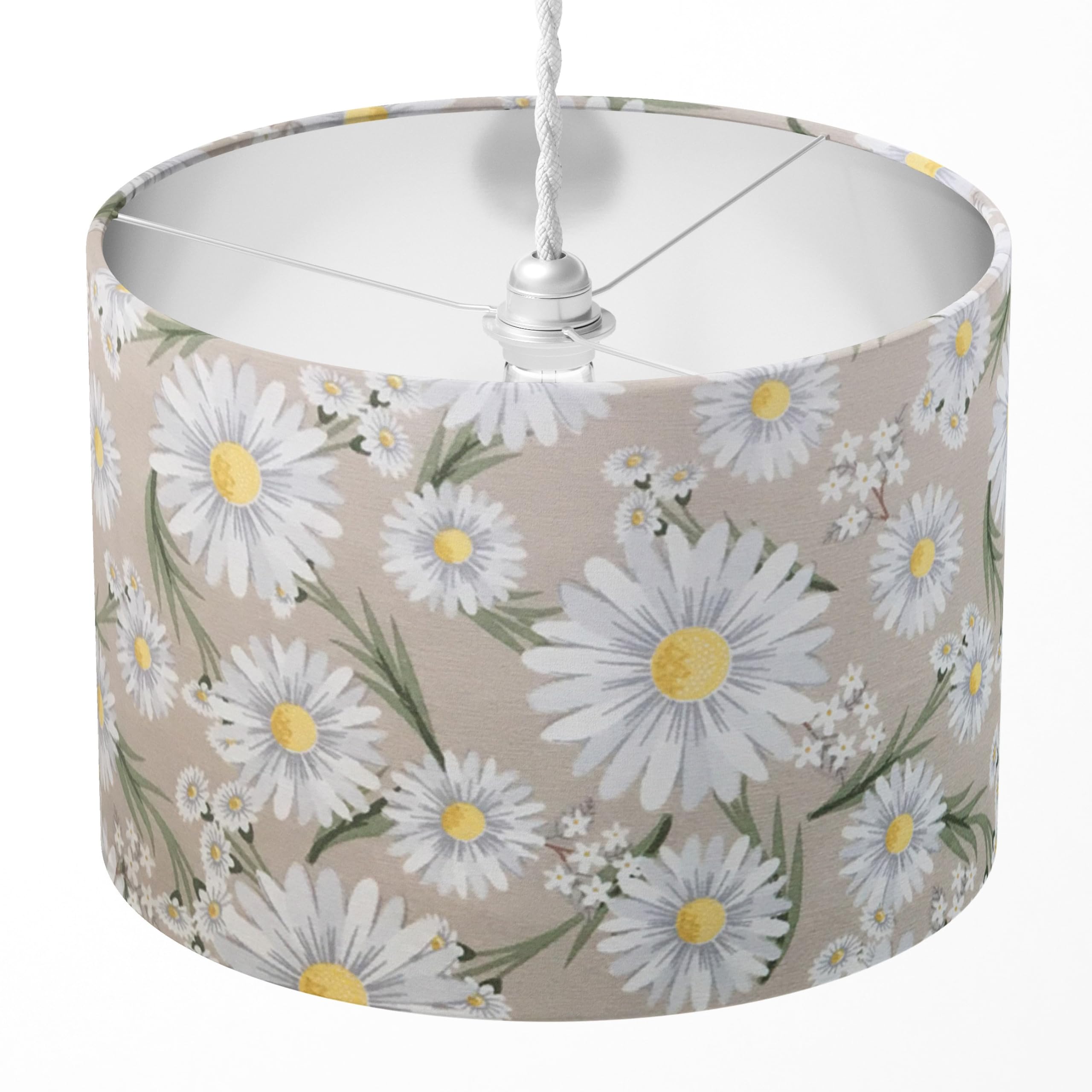 Daisy Lampshade, White Flower Lamp Shade, Beige Light Shade, Floral Meadow Shabby Chic Retro Print Vintage Pattern Table Floor Ceiling Pendant Bedroom Living Room Lampshade New Home Decor Accesories