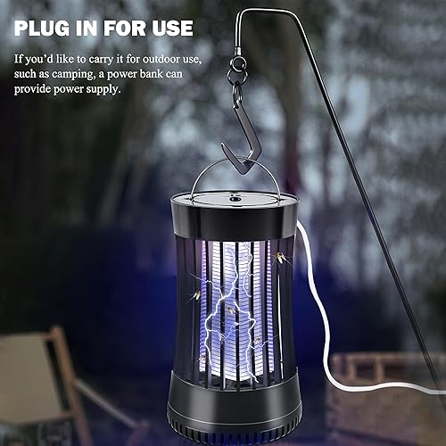 Miniatura 7 de Exterminador eléctrico 2 en 1 para interiores con ventilador, mata mosquitos de alto voltaje de 1500 V con colgador, trampa para lámpara de insectos