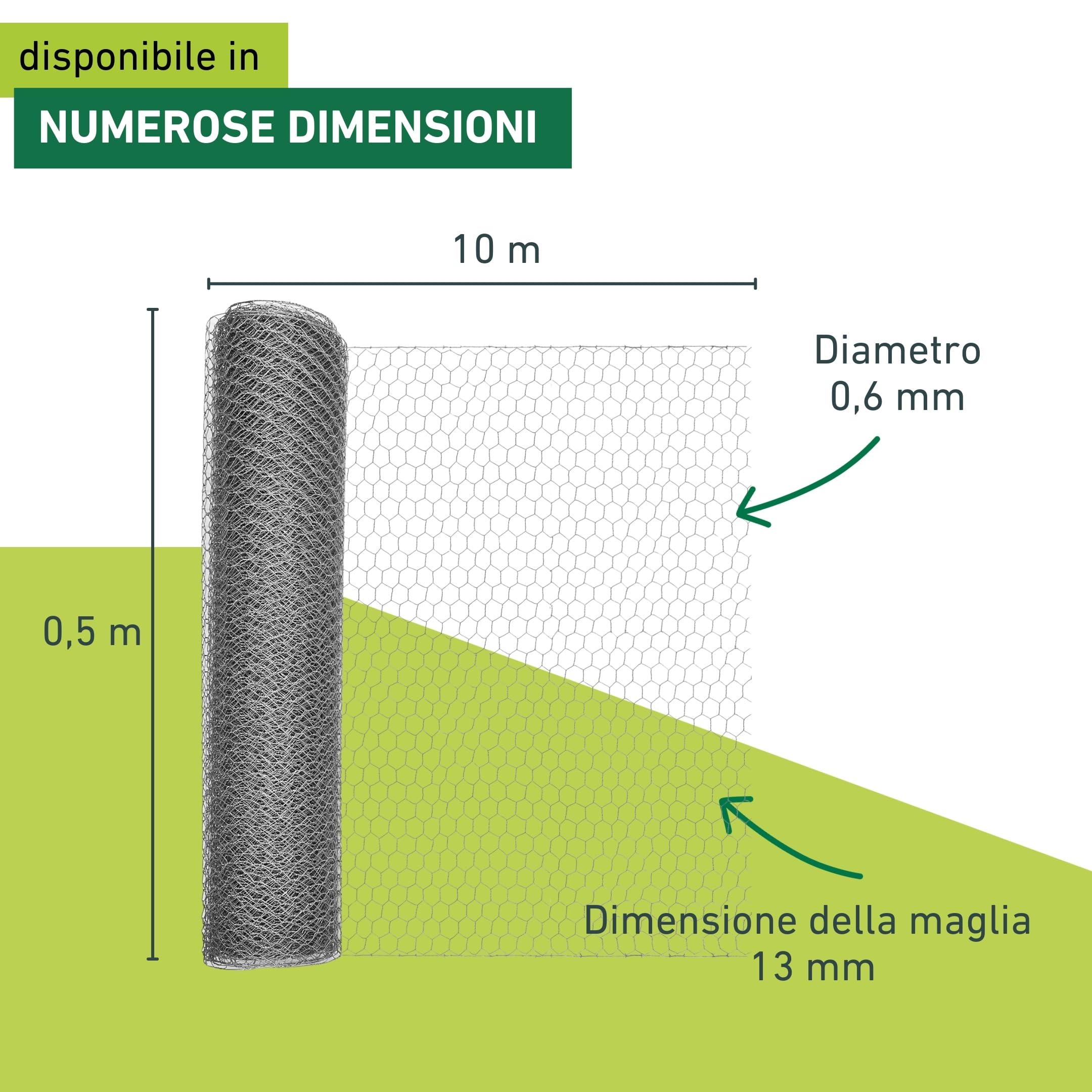 Windhager Recinzione Metallica zincata per Piccoli Animali, per lepri e Galline, Copertura per grondaia, Larghezza Maglie 13 mm, 0,5 x 10 m