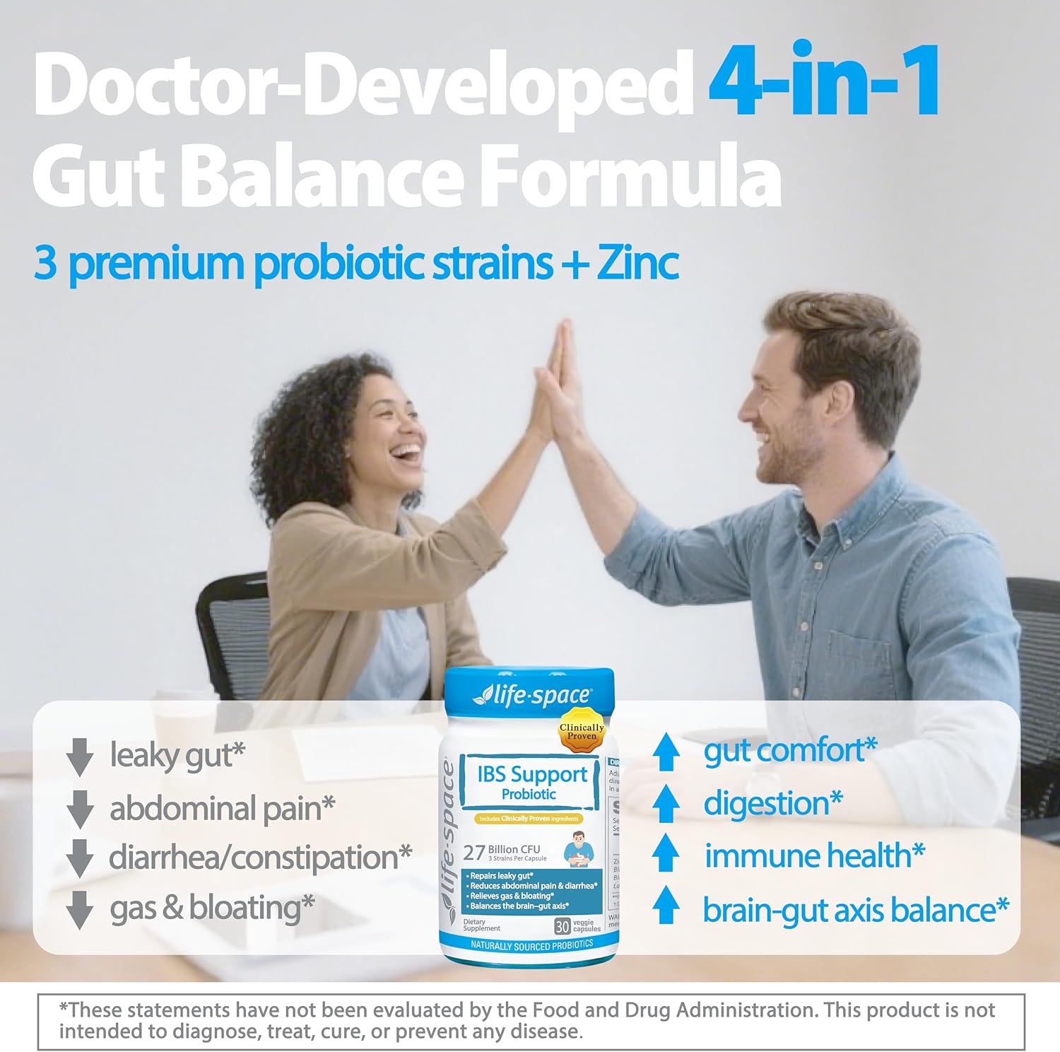 Life-Space IBS Support Probiotic, Clinically Poven to IBS Relief, 4 in 1 Probiotics for Women and Men, 27 Billion CFU, Supports Reduce Symptoms of IBS, Include Bloating, Gas & Diarrhea, 30 ct - Image 3
