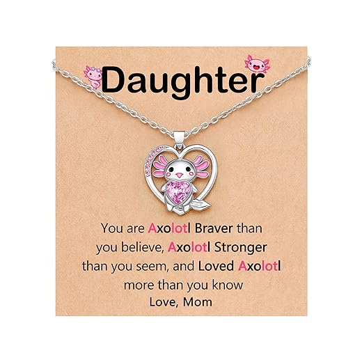 Axolotl Necklace Gifts for Girls, Daughter or Granddaughter – Cute Jewelry for Birthday Christmas Valentines