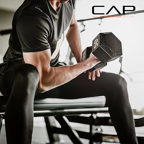 Miniatura 5 de CAP Barbell Mancuerna hexagonal de hierro fundido negro  5-120 libras  Individual o par