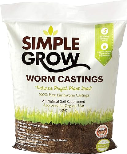 Simple Grow Fundición de gusanos  Fertilizante orgánico puro y suplemento de suelo  Bolsa de 5 libras  Potenciador natural del suelo para jardines