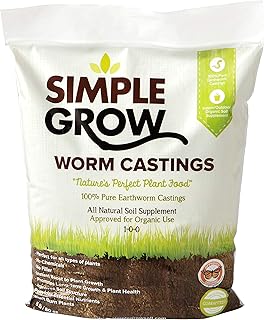 Simple Grow Worm Castings - Pure, Organic Fertilizer and Soil Supplement - 5 Pound Bag - Natural Soil Enhancer for Garden...