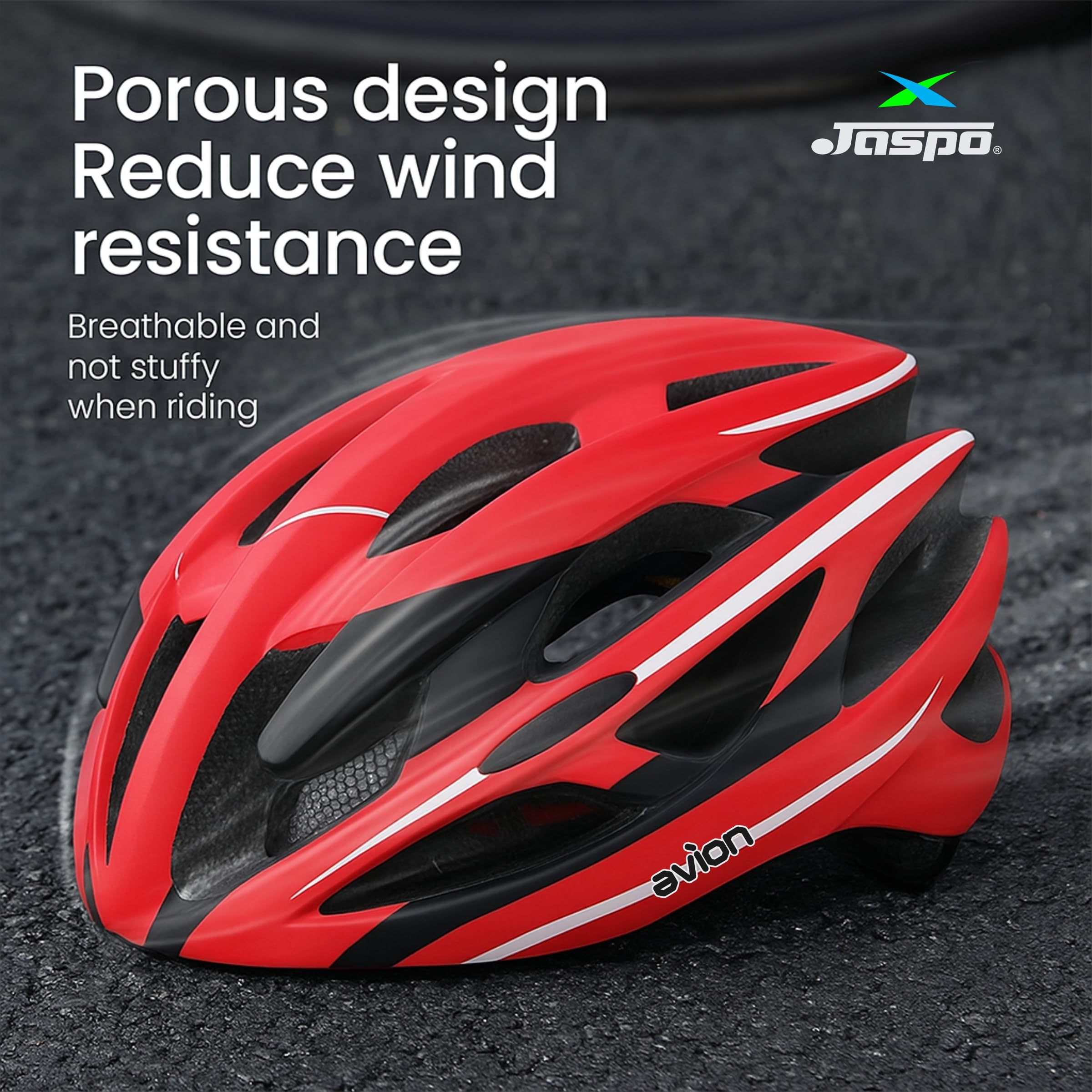 Jaspo Avion Skating & Cycling Helmet for Adults & Teens (Age 13+), Polycarbonate Material, EPS Foam, Universal Fit for All (58–62 cm) |Ventilated Helmet for Men & Women (Red & Black)