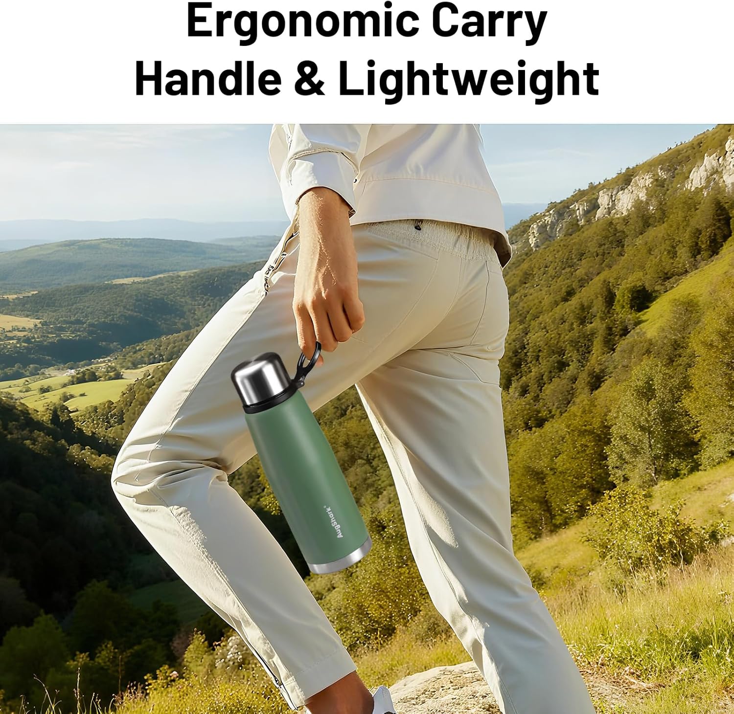 20oz Stainless Steel Insulated Water Bottle Travel Coffee Cup with Lid Leak Proof Metal Water Bottle for Hot and Cold Drink Water Flask (Green) - Image 4