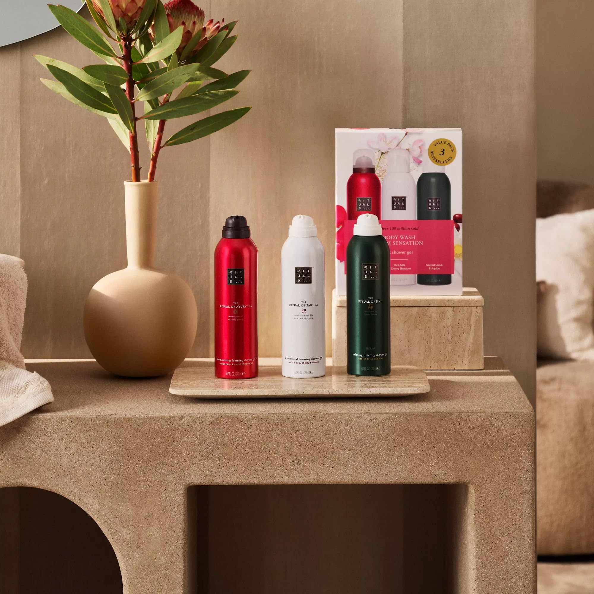 RITUALS The Rituals of Sakura, Jing & Ayurveda Pack ahorro – Set de regalo con 3 geles de ducha reparadores, nutritivos y energizantes – Gel de ducha - Value Pack 3 x 200 ml