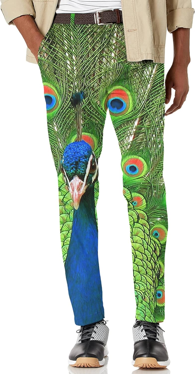 Maylian Men's Peacock Flaunting its Tail Stretch Golf Pants Trousers