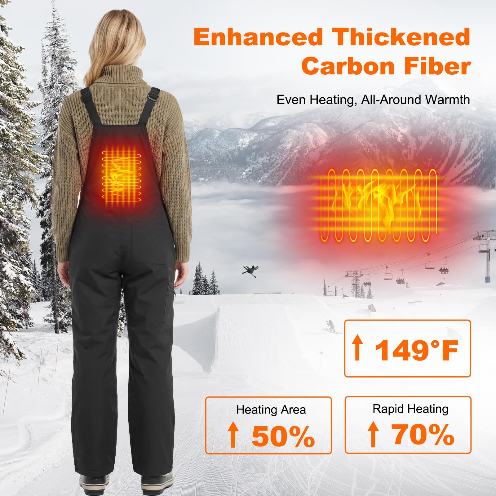 Beheizbare Latzhose Damen Skihose Wasserdicht Winddicht Snowboardhose Warme Isolierung Schneelatzoverall Skianzug mit Akku Multi Pockets Arbeitslatzhose Damen mit Verstellbaren Hosenträgern