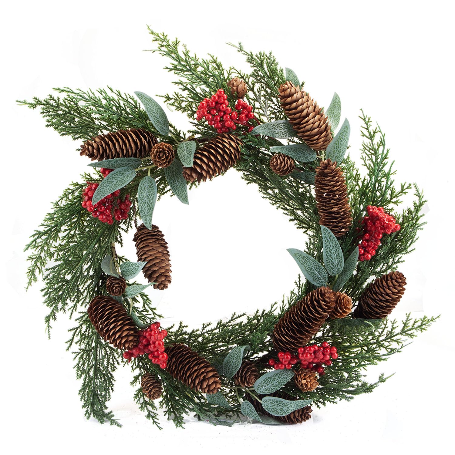 VFM e-Store - Berry Pine Wreath Christmas Decoration X 1 Stocking Filler Xmas Present Celebration Festive Winter Ornaments - 40cm Red