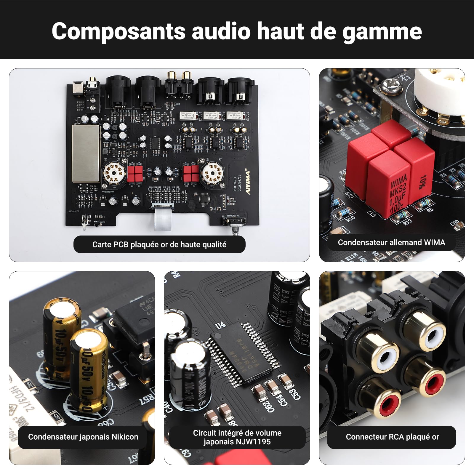 Préamplificateur à Tube entièrement équilibré AIYIMA T20 LME49720 pour HiFi Home Audio Mini préamplificateur à Tube à Vide avec entrées et Sorties RCA et XLR et Sortie de déclenchement 12 V