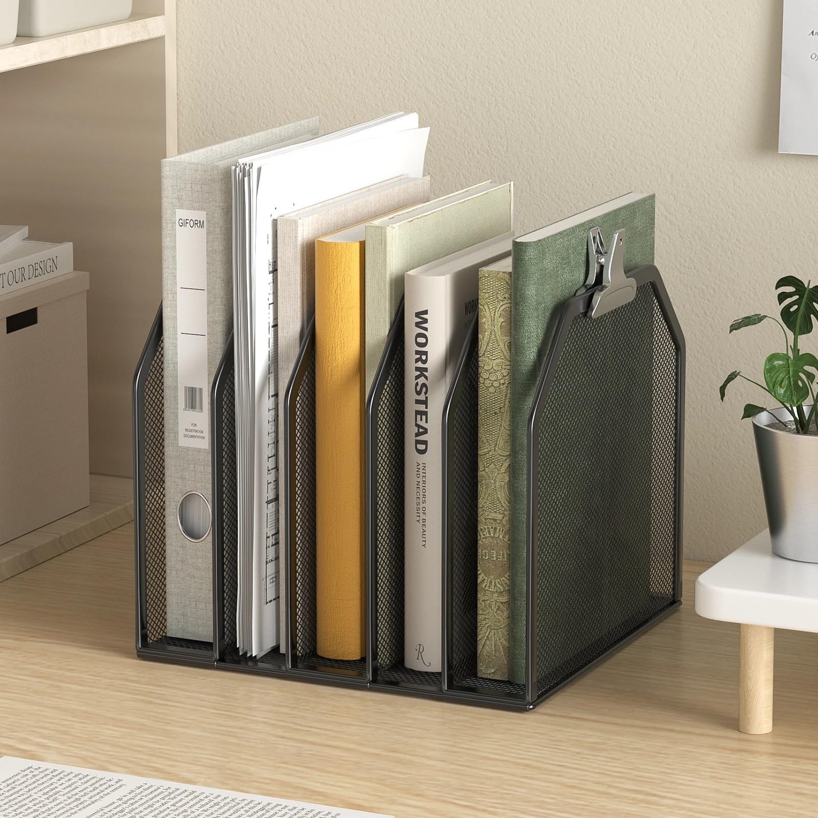 Stehsammler 5-teiliger, aufrechter Mesh-Desktop-Datei-Organizer for die Aufbewahrung von Dokumentenordnern im Büro
