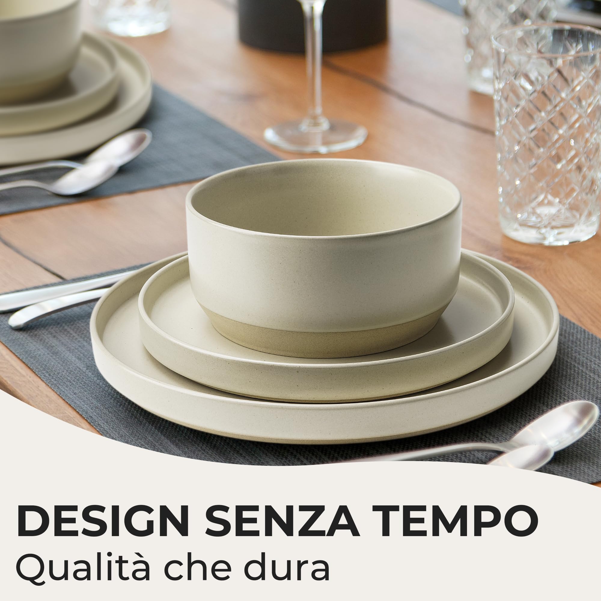 MIAMIO - Set di stoviglie per 4 persone/Set di stoviglie in pietra da 12 pezzi in beige/Lavastoviglie e microonde - Collezione Sierra (chiaro, (12x))