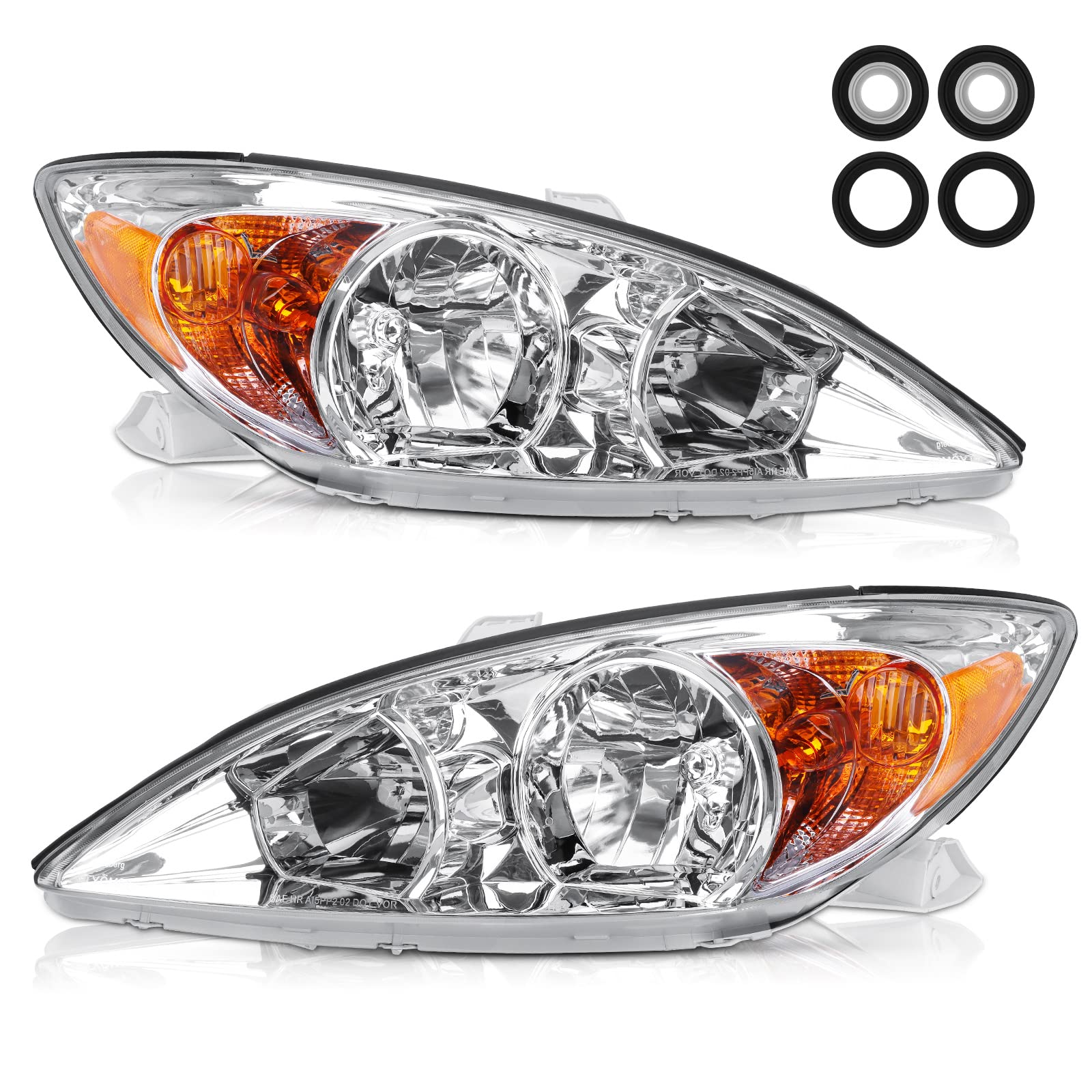 Photo 1 of POLLY WALES Headlights Assembly Compatible with 2002-2004 TOYOTA Camry - Chrome Housing Clear Lens Amber Reflector