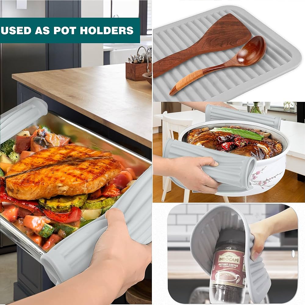 Heat Resistant Metallic Kitchen Trivet Mat Pan Hot Pot Holder Non Slip Grey | UK