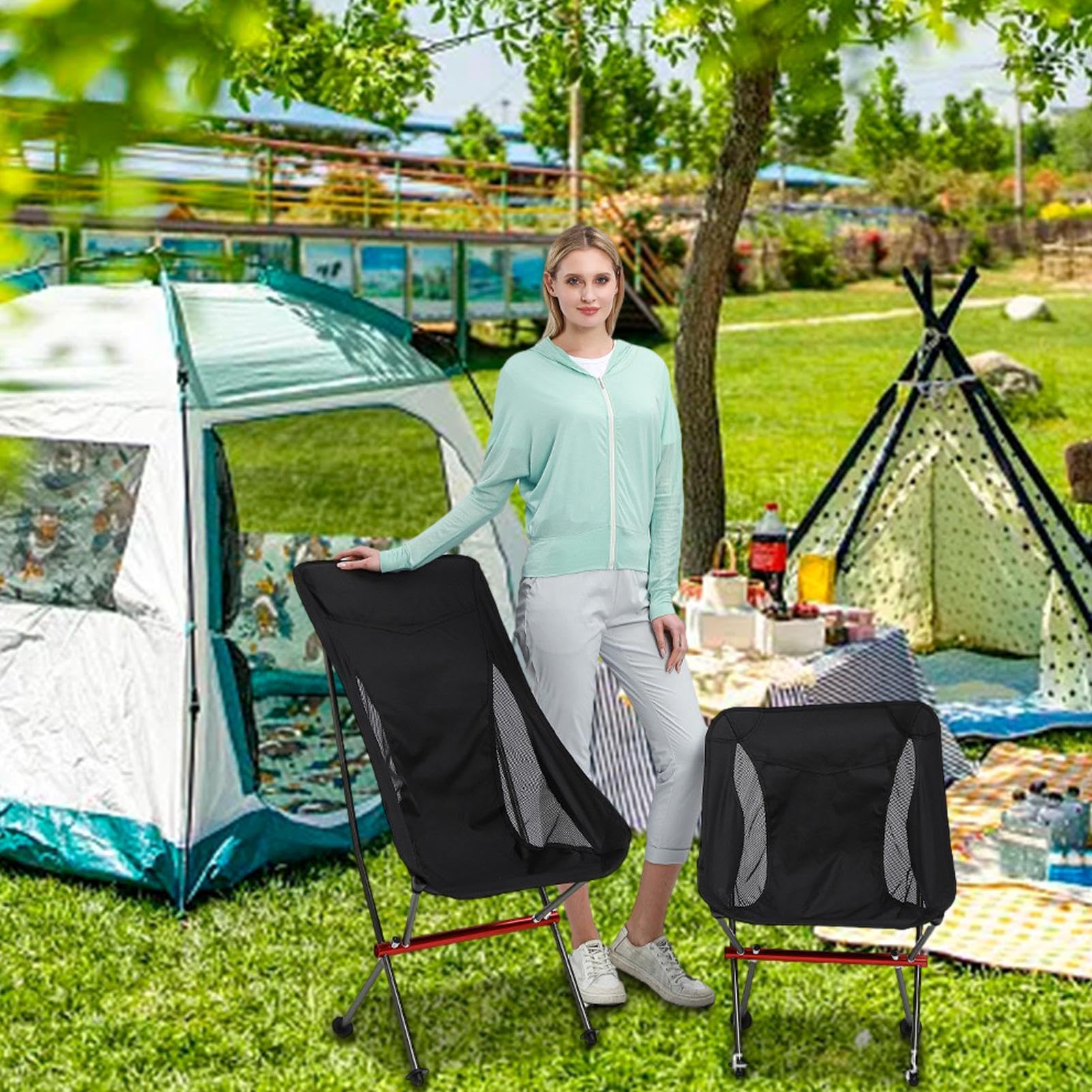 Sedia da Campeggio Pieghevole Sedia Pieghevole | Leggera per Prato Per Campeggio Spiaggia Trekking Pesca Cortile Picnic Patio Balcone Giardino Escursionismo con Zaino