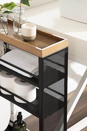 Miniatura 7 de Kate and Laurel Piazza - Carrito de almacenamiento delgado decorativo, 18 x 7 x 30 pulgadas, madera natural y negro, carrito decorativo estrecho con