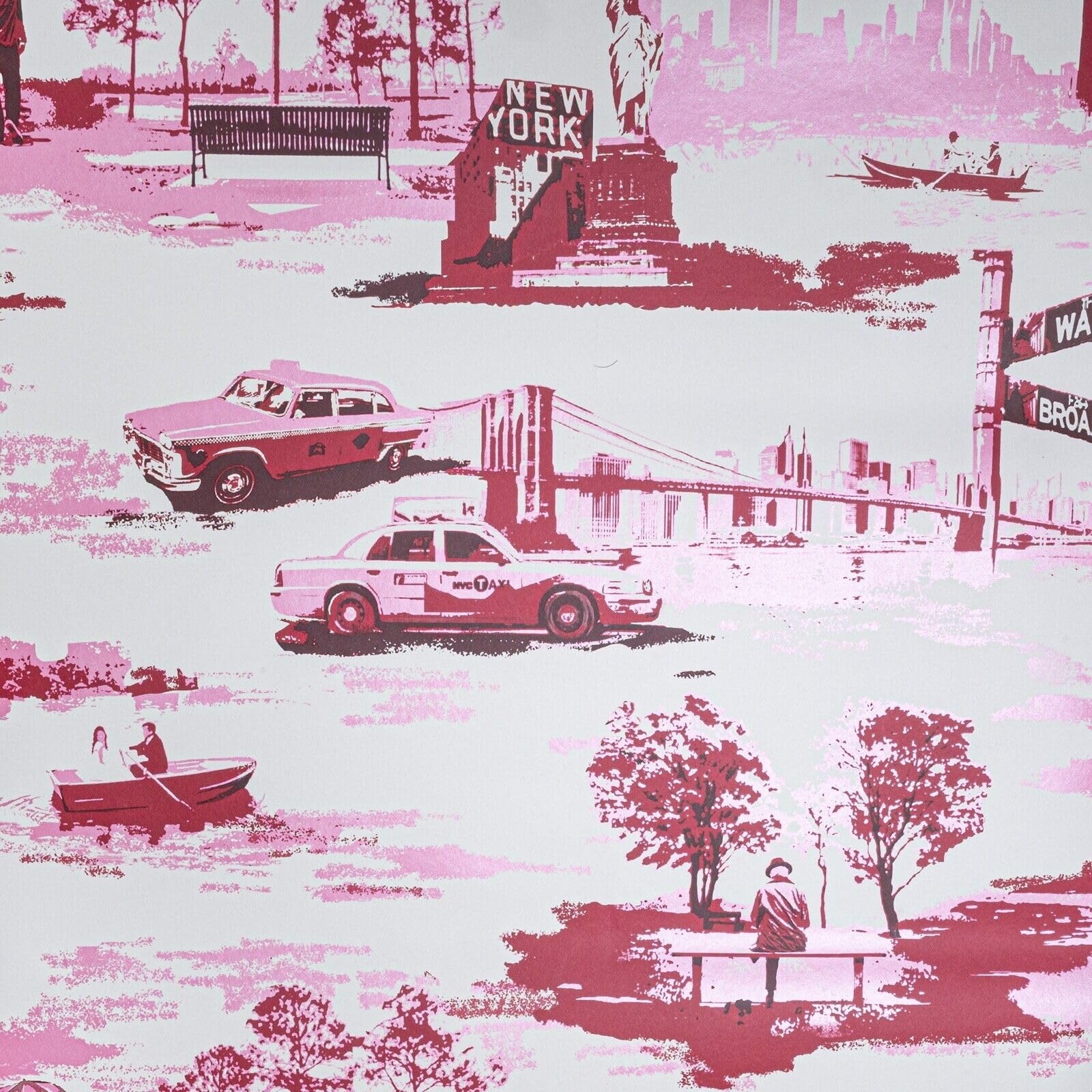Sophie Laurence Pink Red Metallic Wallpaper New York Statue Of Liberty Landmarks Taxis's Smooth Paste The Paper Wallpaper For Living Room
