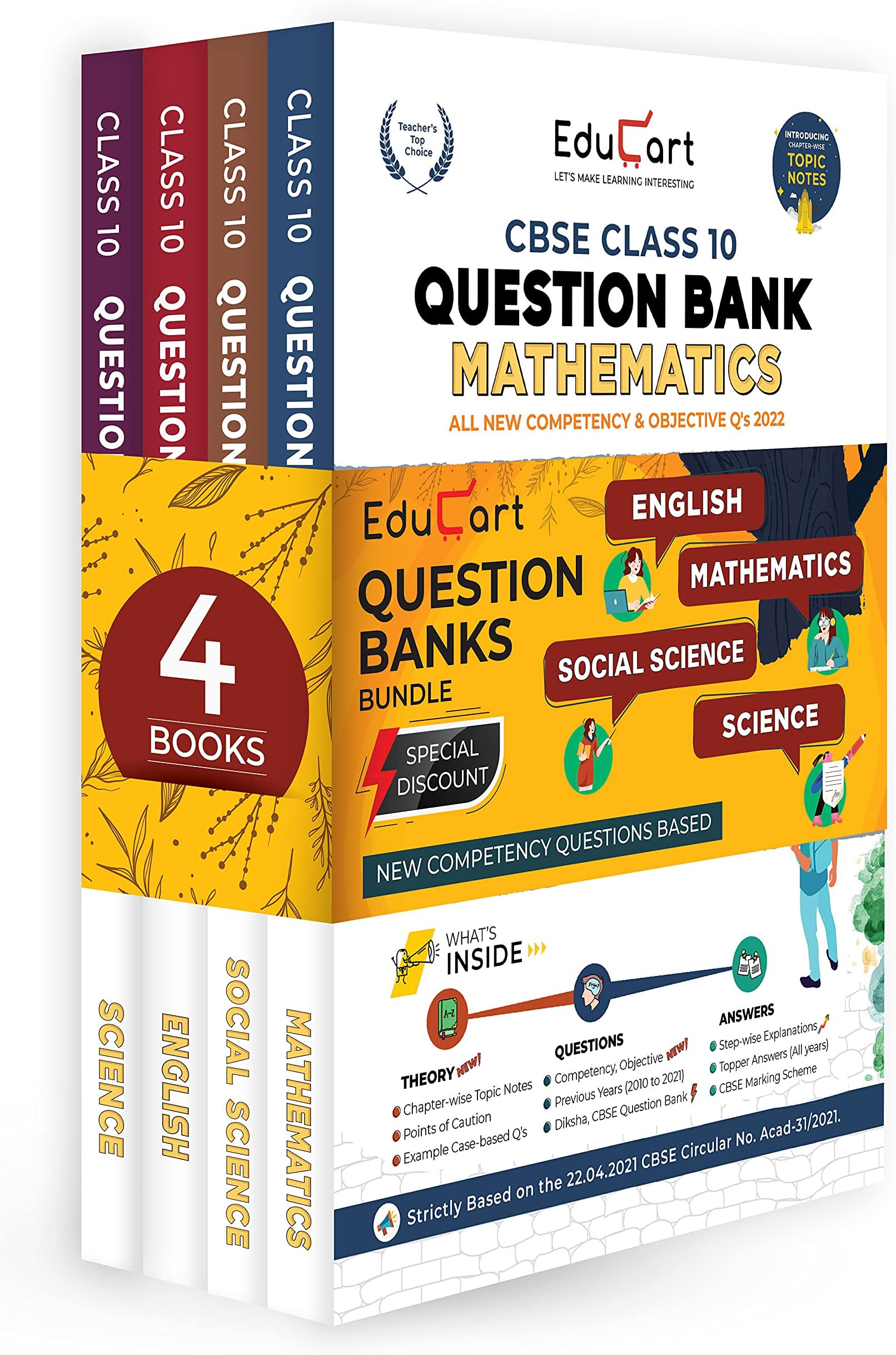 Educart Question Bank Class 10 Bundle Of Cbse Science, Maths, Sst & English 2022 ( All In One Combo Set Including 1000S Of New Term Based Mcqs)