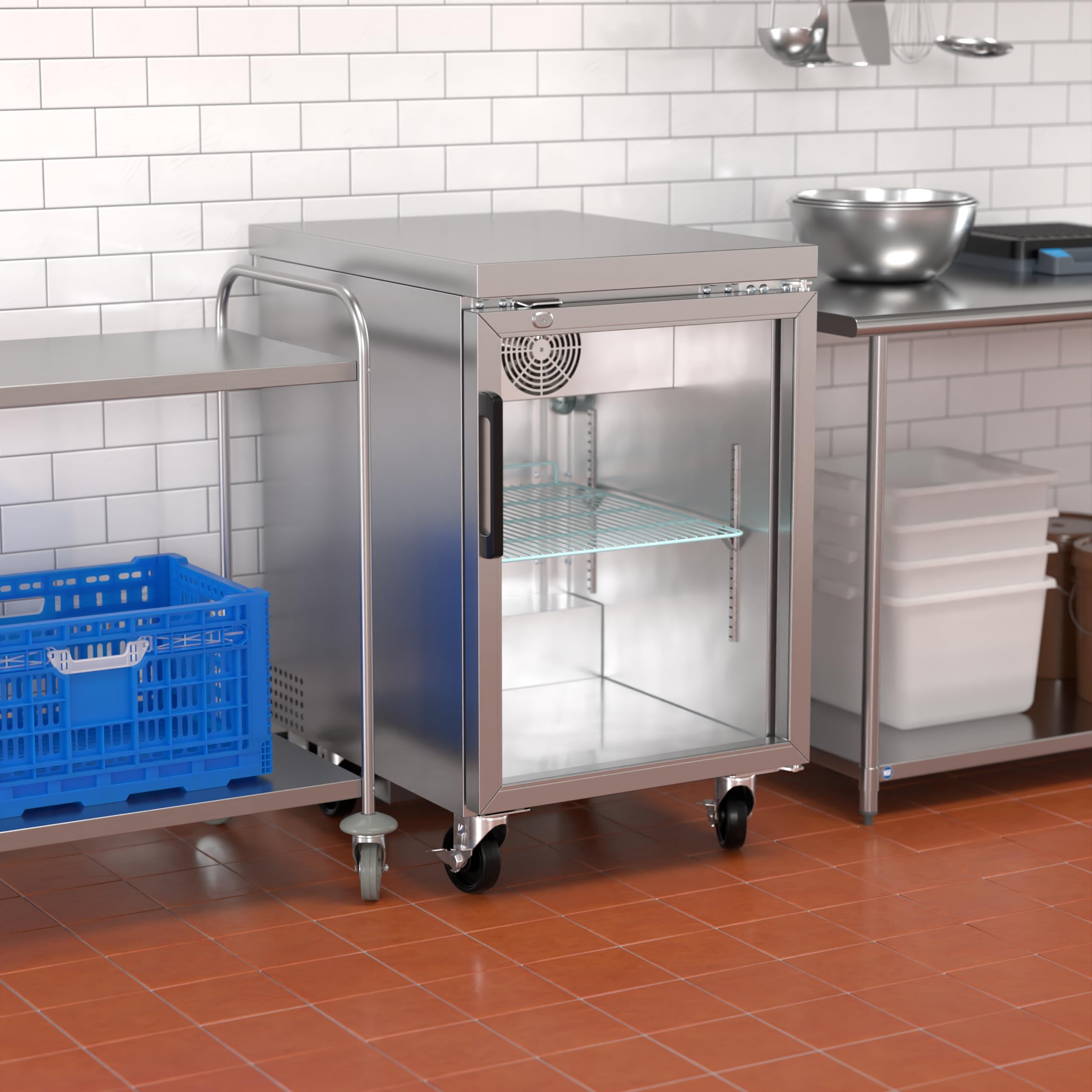 Krollen Industrial UBB-1G-HC-S 23" Stainless Steel Glass Door Back Bar Refrigerator Beverage Cooler for Beer Soda Wine on Fridge.com