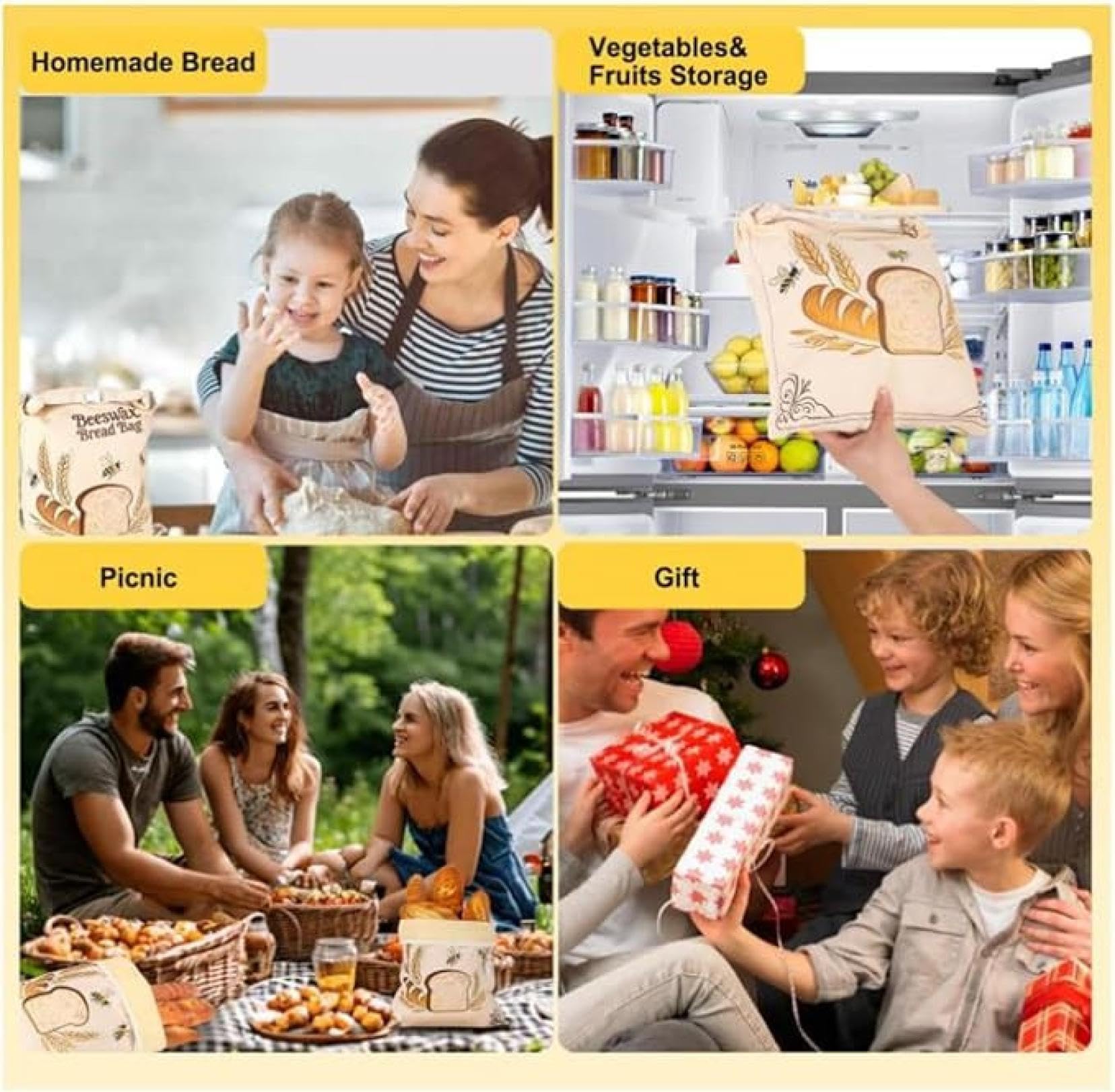 Bienenwachs-Brotbeutel für selbstgemachtes Brot, wiederverwendbare Bienenwachsbeutel für Sauerteig, gewachste Baumwollbeutel mit versiegeltem Reißverschluss, Lebensmittelaufbewahrungsbeutel für