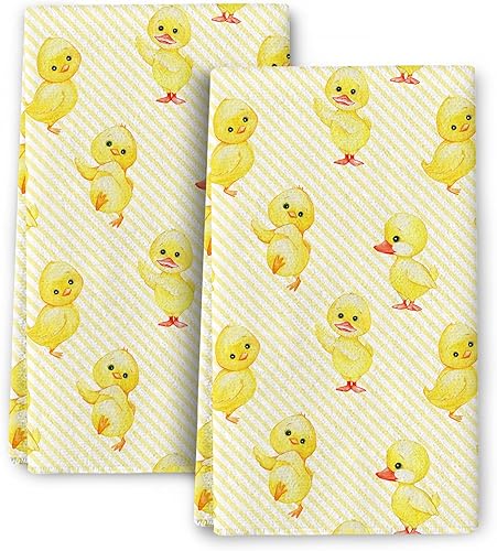 Juego de toallas de cocina con diseño de pato bonito, color amarillo, absorbentes, para cocina, hornear, baño, bar, decoración de granja