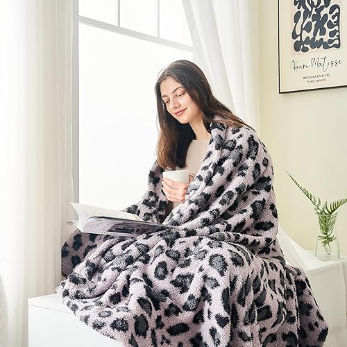 Miniatura 2 de Qeils Manta para sofá, manta de punto súper suave, manta reversible cálida y acogedora, manta de flores mullidas, manta de felpa ligera con