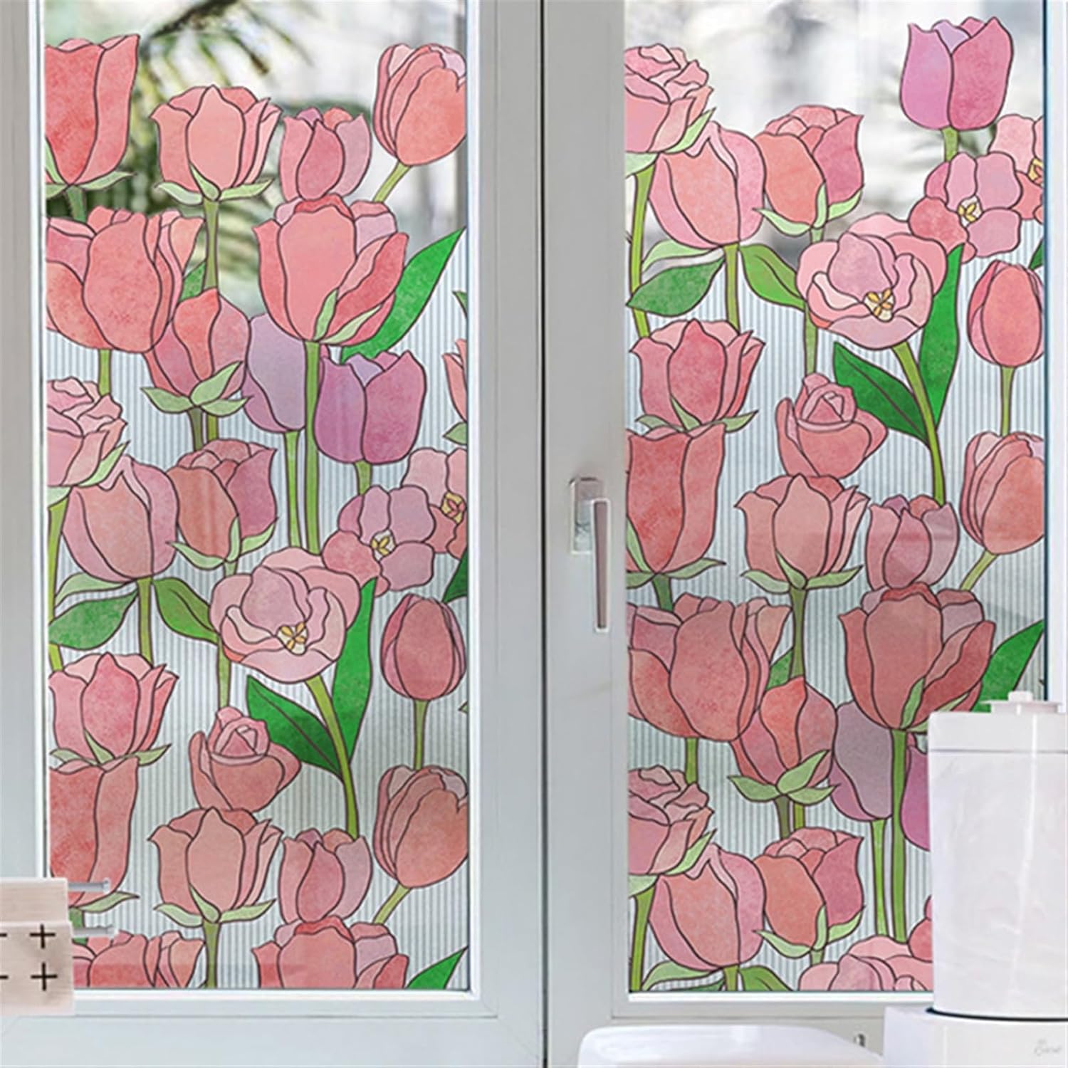 Decorative Window Film Window Privacy Film Frosted Glass Film Vinyl Door Window Coverings UV Blocking Self-adhesive Anti UV Glass Window Stickers for Bathroom Home Office Privacy Window Film(Color:Sty