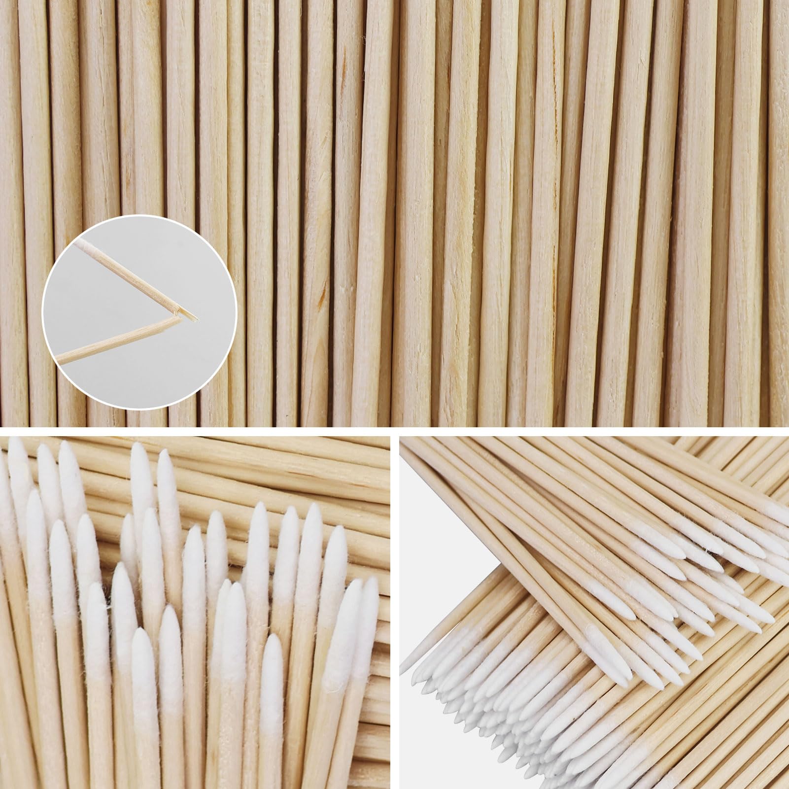 Lot de 200 cotons-tiges pointus en bois de 7 cm pour tatouage, sourcils, beauté, maquillage, ongles (bambou)