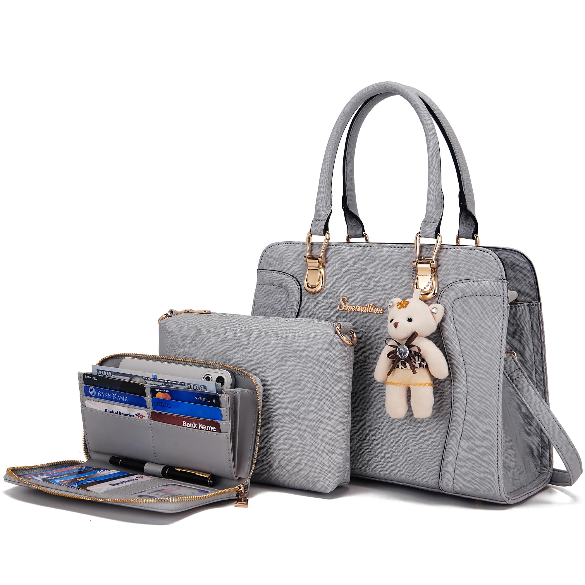 SoperwilltonSoperwillton Handbags for Women Shoulder Bags Wallet Tote Bag Satchel 3pcs Purse Set