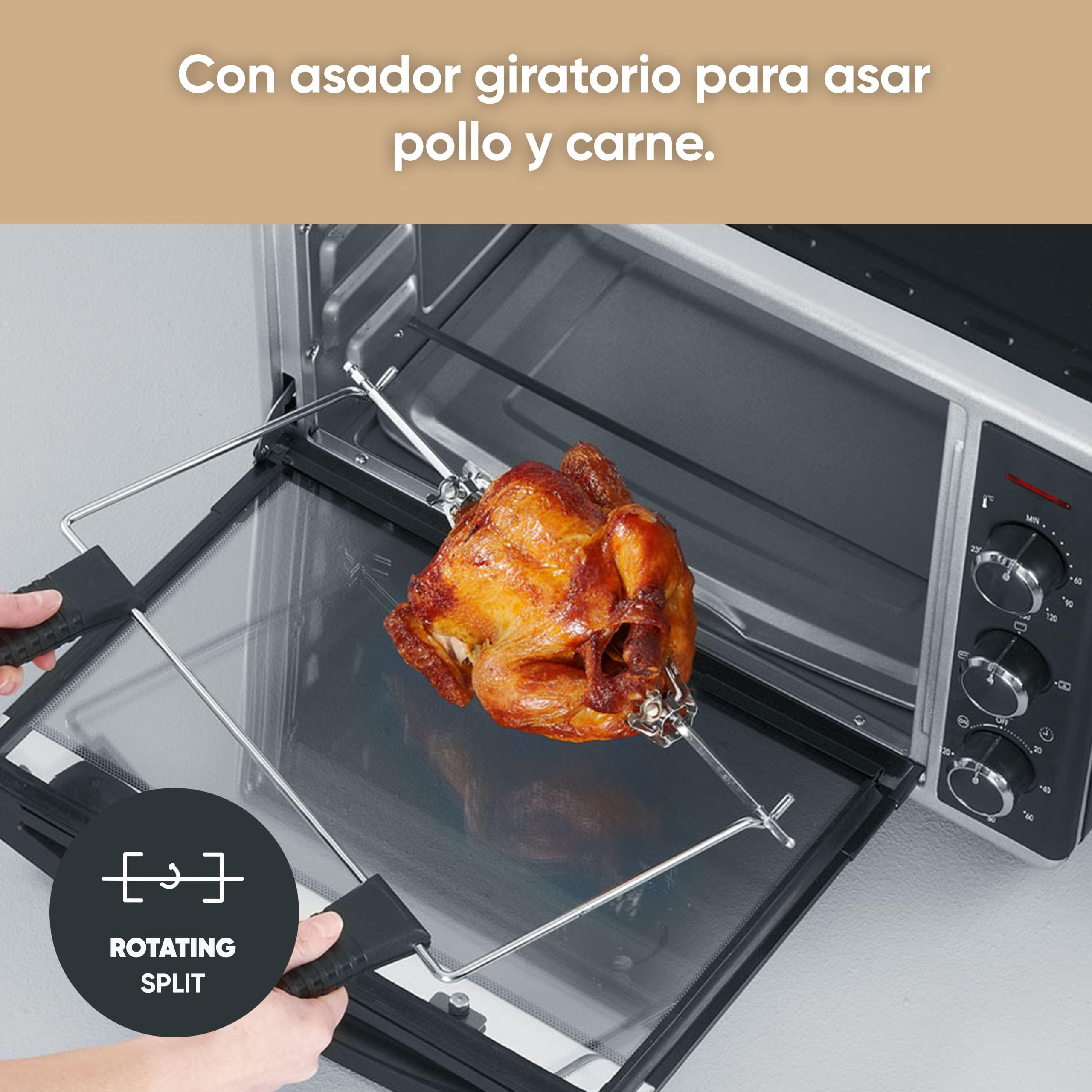 SEVERIN Horno tostador con función de convección, mini horno tostador con grill y bandeja, horno pequeño con piedra para pizza y asador giratorio, 1800 W, 42 L, negro, TO 2058
