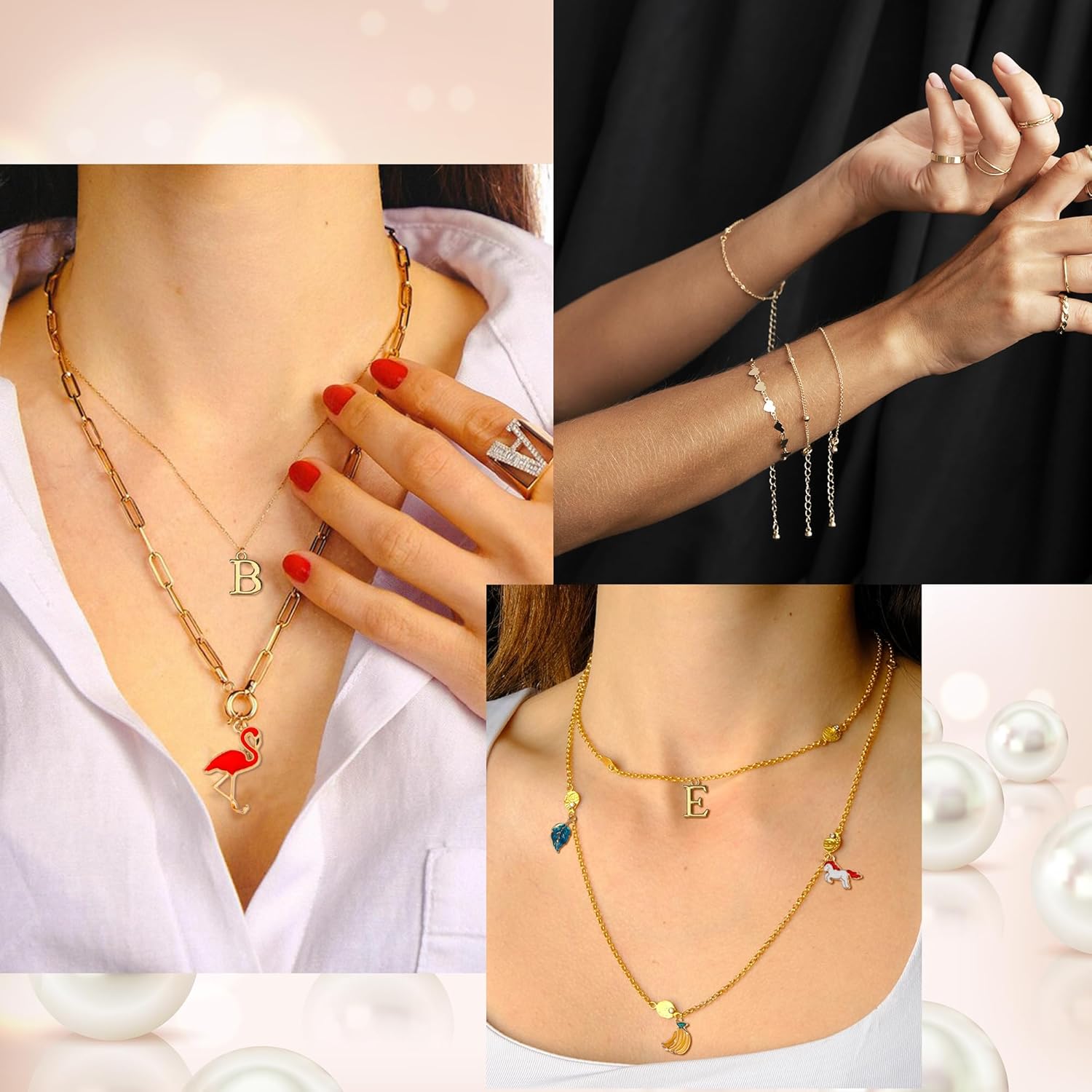 18k Gold Plated Stainless Steel Jewelry Chains Kit 39.3FT 6 Rolls Bulk (6.5FT/2M) with Letter Pendants, Colorful Charms, Pliers, Jump Rings, Lobster Clasps for DIY Necklace Bracelet Making - Image 7