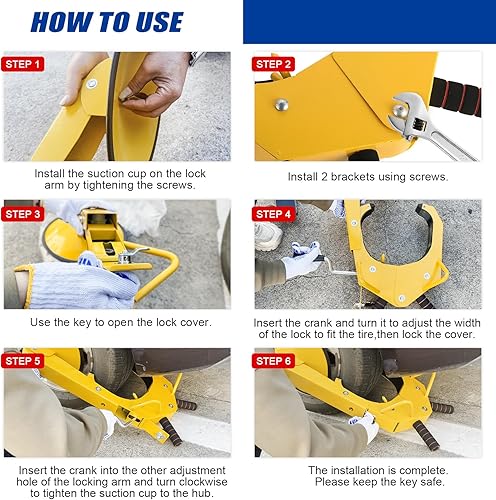 Miniatura 5 de Abrazadera de bloqueo de rueda, bloqueo de maletero ajustable antirrobo para neumáticos de automóvil, bloqueo de abrazadera de rueda de alta