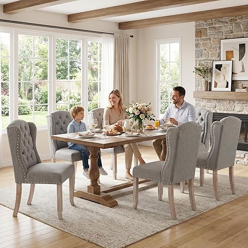 Miniatura 6 de DUOMAY Juego de 4 sillas de comedor modernas capitoné, sillas de comedor tapizadas de lino, sillas auxiliares de invitados sin brazos para cocina,