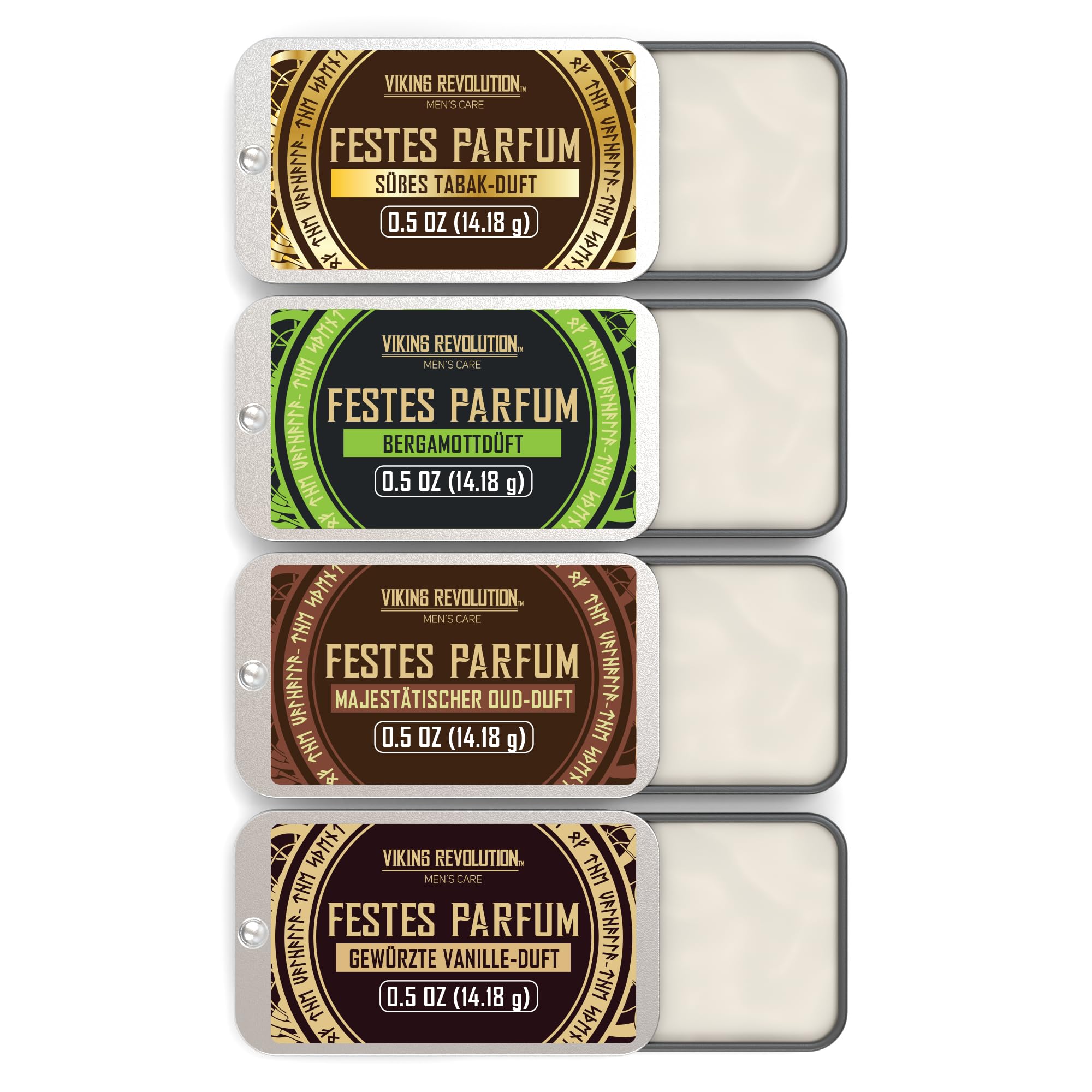 Viking Revolution - Kolonya - Festes Parfüm für Männer - Parfum Herren mit Gewürzvanille, Süßer Tabak, Majestätisches Oud, Bergamotte - Geschenke für Männer - 4er-Pack - 4 x 14 g