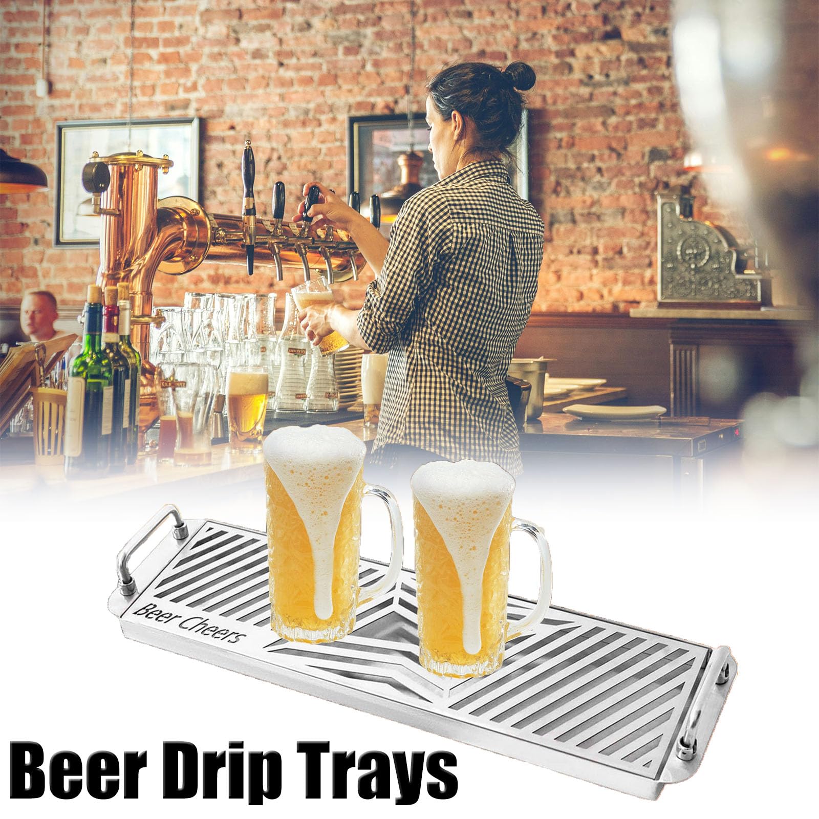 Bandeja Camarero con Asa,Acero INOX Bandeja De Goteo De Cerveza,Bandejas para Servir para Club Barra De Bebidas Té Kegerator,50cm/19.6in