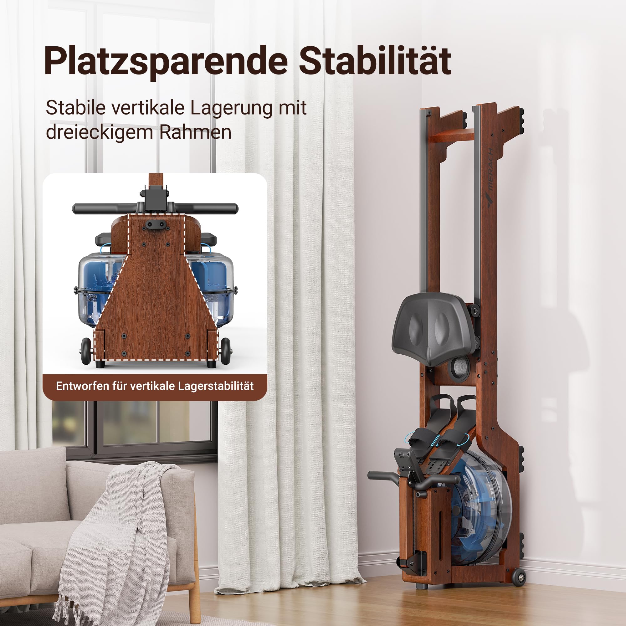 MERACH Wasserrudergerät für Zuhause, Intensives Rudererlebnis mit Gummibaumholz & 22L-Wassertank & Exklusiver App, Professioneller Monitor- und Tablet-Halterung, Bequemer Ergonomischer Stuhl(R14)