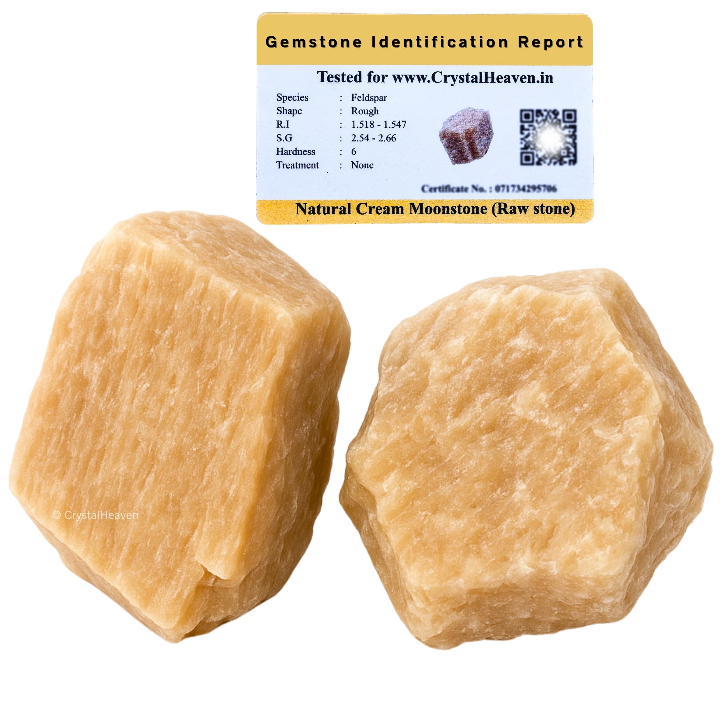 Crystal Heaven Certified Cream Moonstone Crystal Healing Rough Stone, Natural Raw Crystals for Manifestation, Meditation and Reiki Healing (2 Pieces)