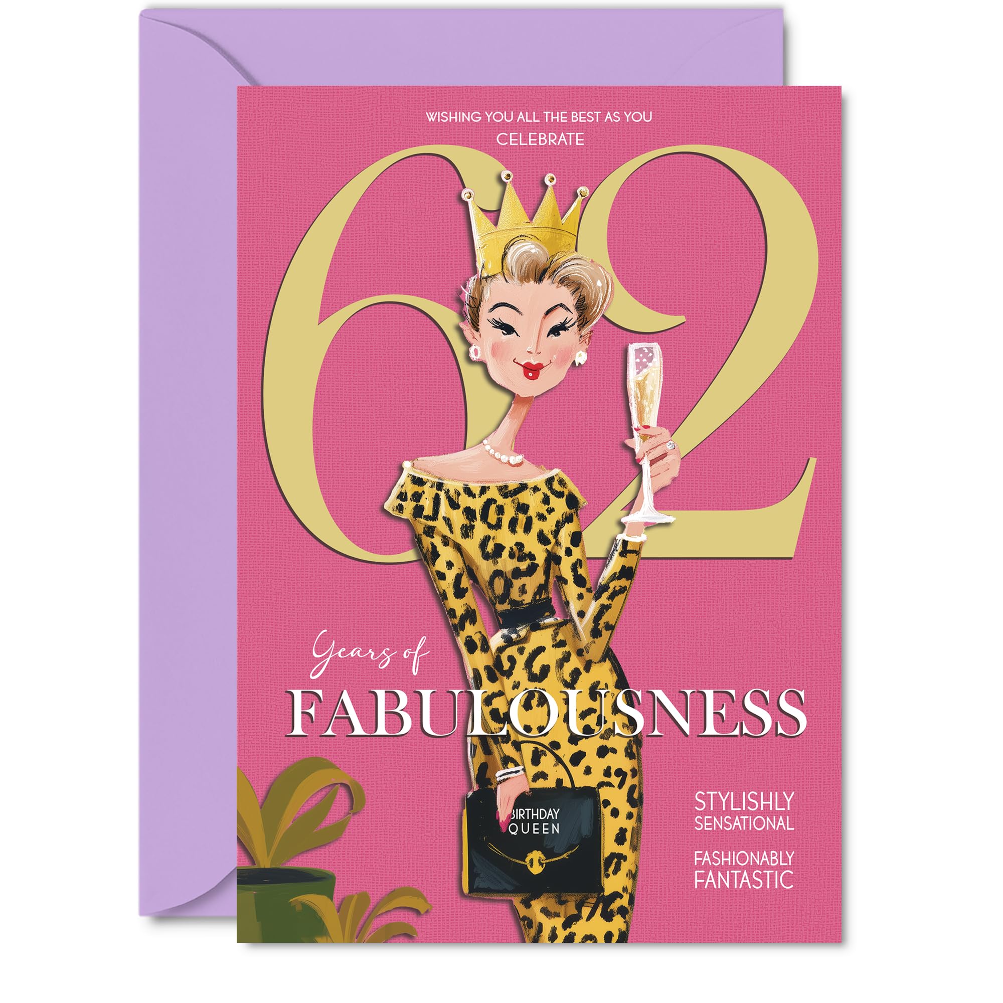 62nd Birthday Cards for Women - Years Of Fabulousness - Happy Birthday Card for 62 Year Old Woman Auntie Grandma Nanny Sister, 5x7 Inch Bday Greeting Cards