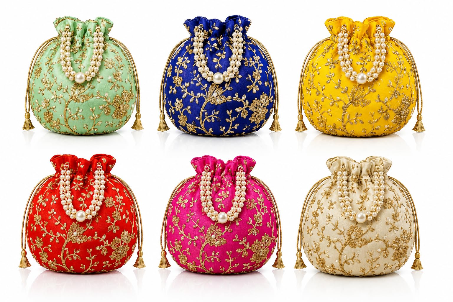 Embroidered Potli Bag with Leaf Floral Design, Moti Handle, Traditional Batwa for Women, Shagun Gift Pouch for Wedding, Festive Celebrations-image-25