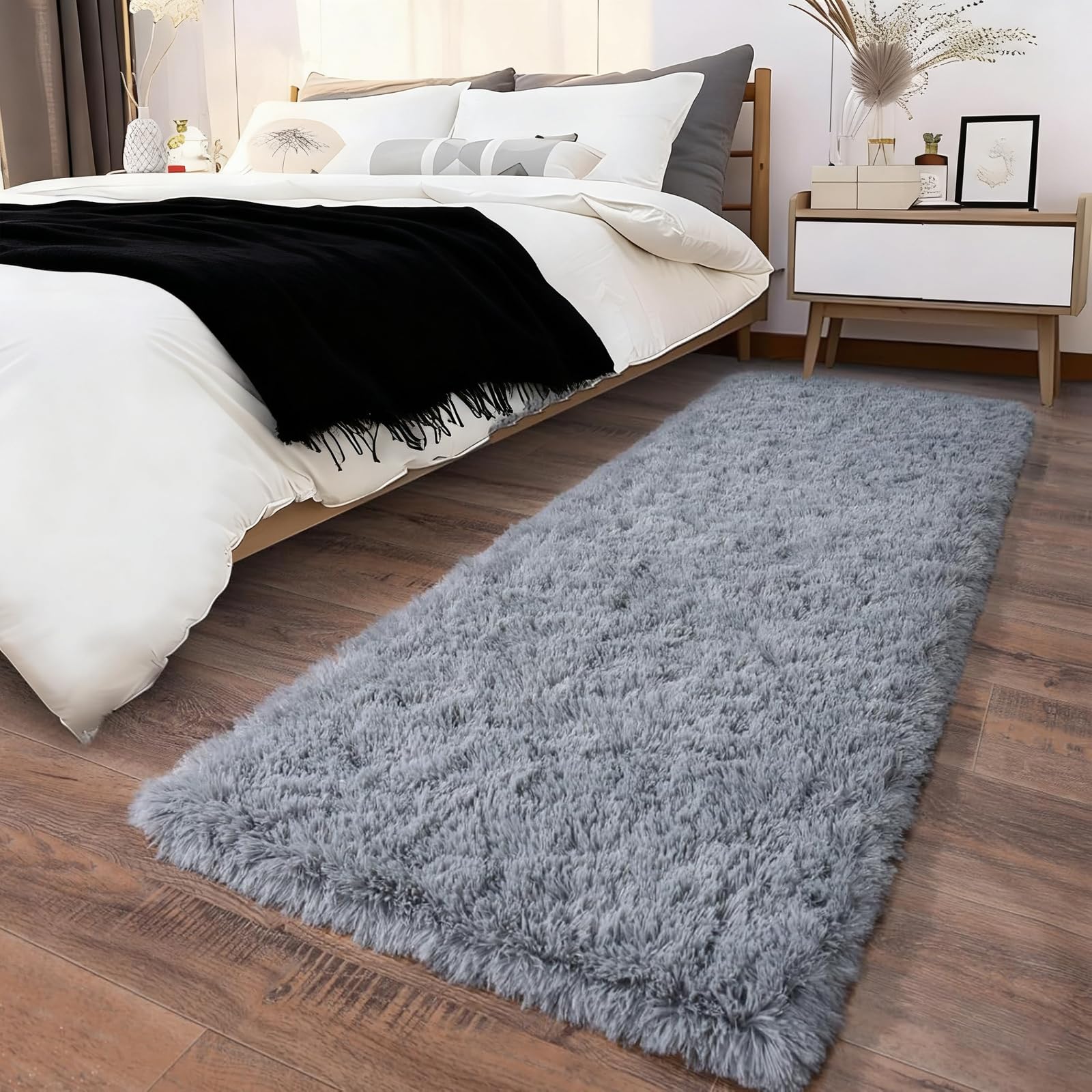 Tapis à poils longs premium super doux 200 x 200 cm au fini moelleux gris