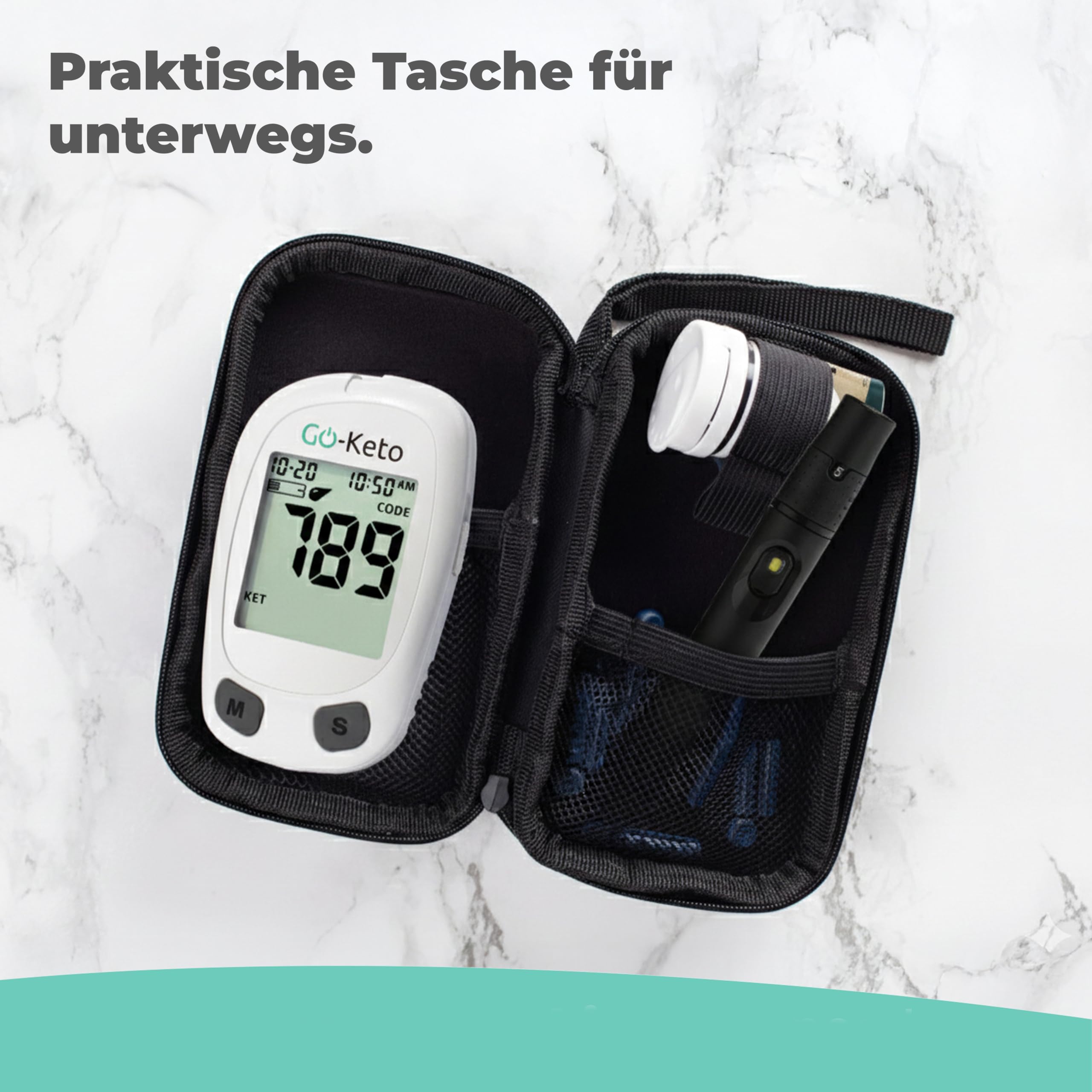 Go-Keto Ketone Messgerät (mg/dl) Starterset – Keto Meter mit 10 Ketone Teststreifen – Ketose einfach messen für Keto Diät