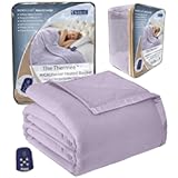 Thermee Micro Flannel Twin-Size Electric Heated Blanket, 10 Heat Settings with Timer & Safety Shutoff, Fast Heating Warm Blanket, Machine Wash & Dry, 85Lx66W, Lilac