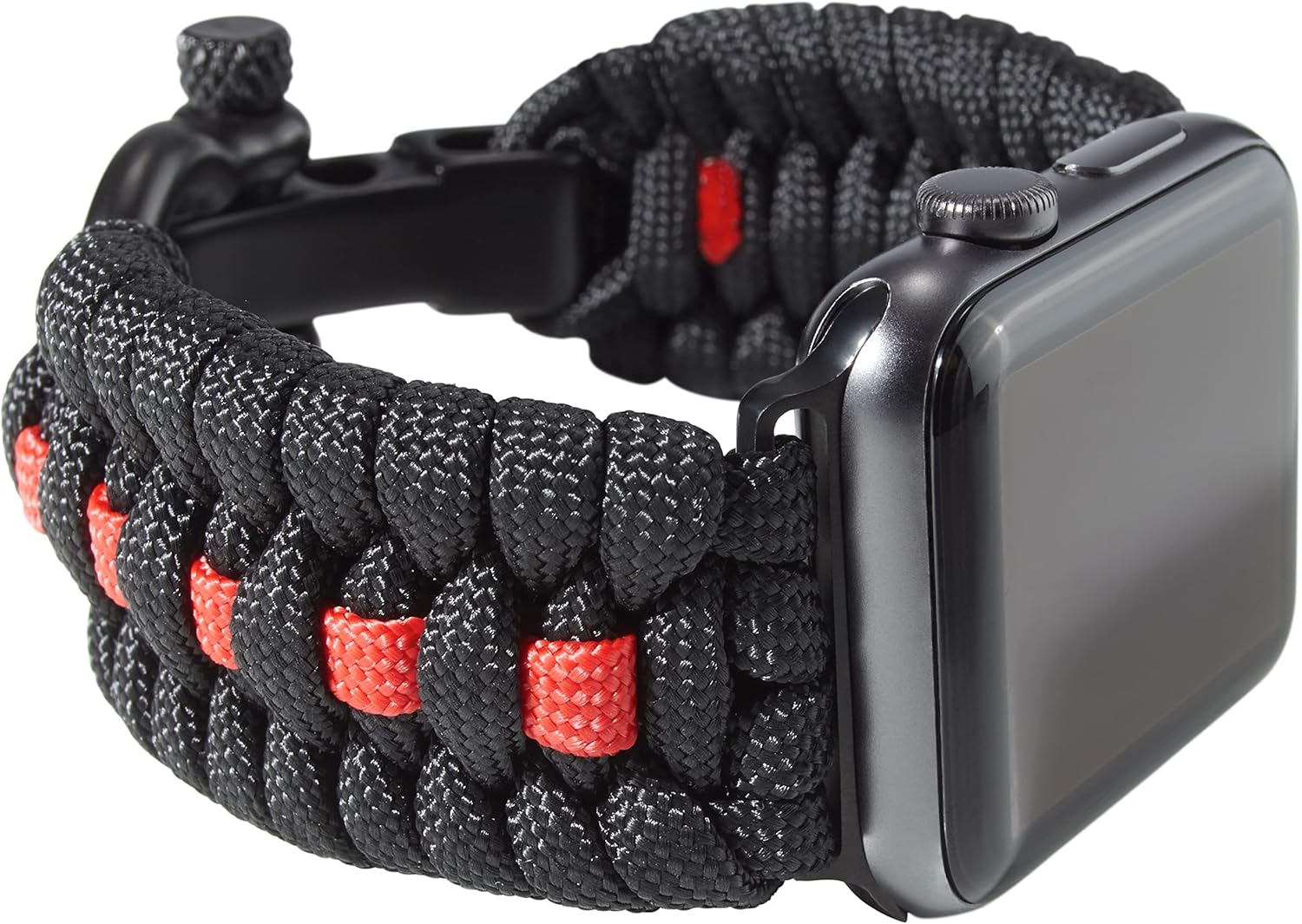 Savior Survival Gear Paracord Watch Band - Compatible with Apple Watch Band 49mm 46mm 45mm 44mm 42mm, iWatch Band Series Ultra 10 9 8 7 6 5 4 3 2 1 SE, Adjustable strap for men ( Black - Red, X-Large)