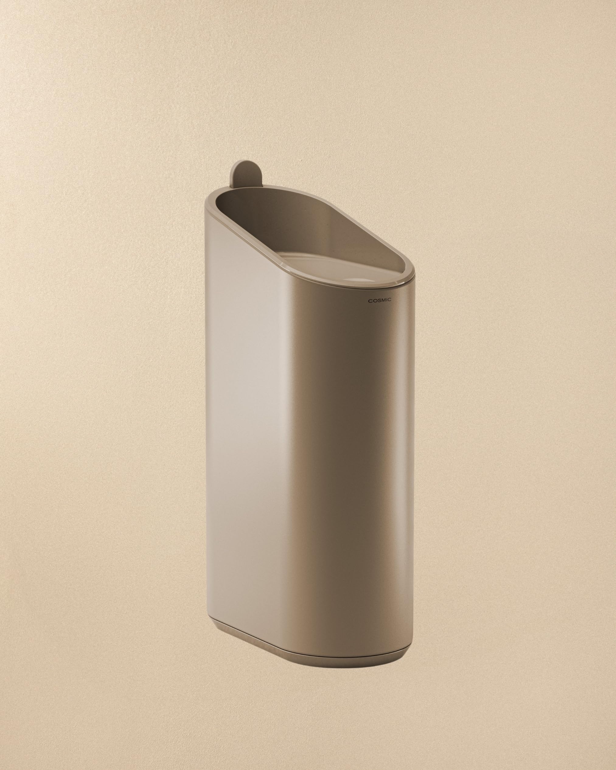 COSMIC Flat Papelera de Baño y Cocina Compacta Con Apertura Mediante Pulsador de Diseño Ovalado y 2,5L de Capacidad. Cubo de Basura Con Tapa Pequeño para Aseo de Color Sand