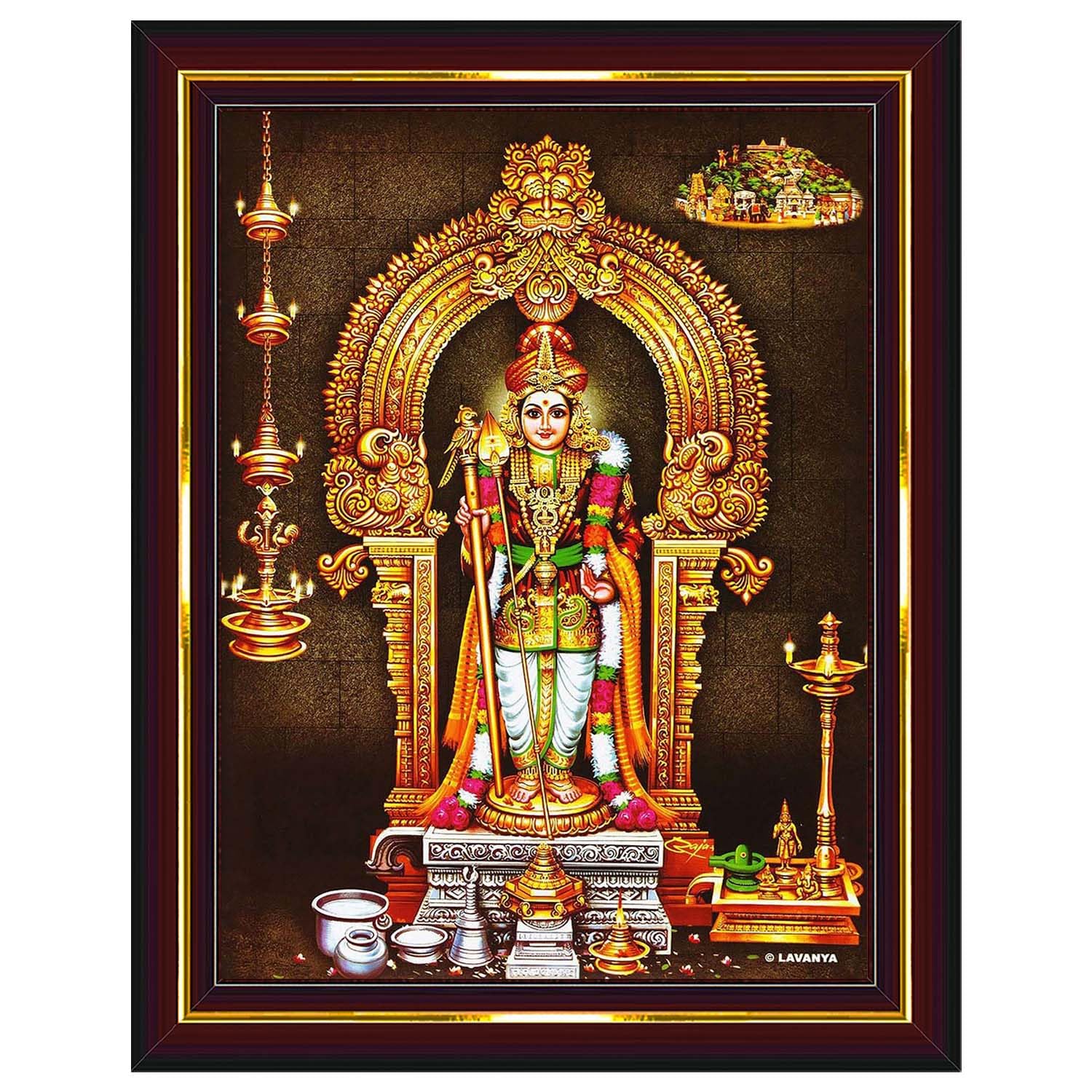 Pavan Photo Laminations Murugan Raja Alangaram Lord Subramanya Swamy Wall Painting Framed Home Decor (Wood,Matte,Brown,Small Size,6 x 8 Inch) B50S-image-49