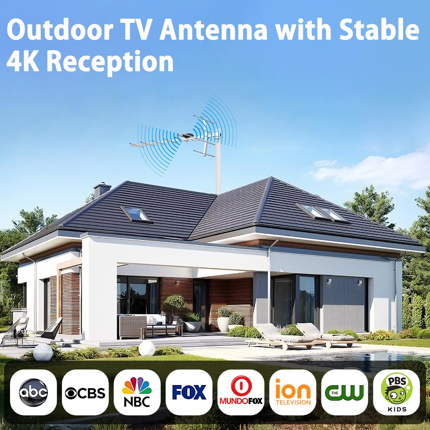 Antena de TV digital HD para exteriores, antena Yagi con recepción de largo alcance, antena de TV digital para ático o techo, soporta 4K, 1080P todos los televisores inteligentes/antiguos (AP038-002